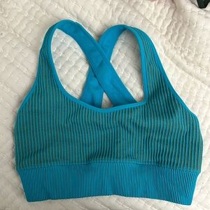 Blue Cross-back Sports Bra